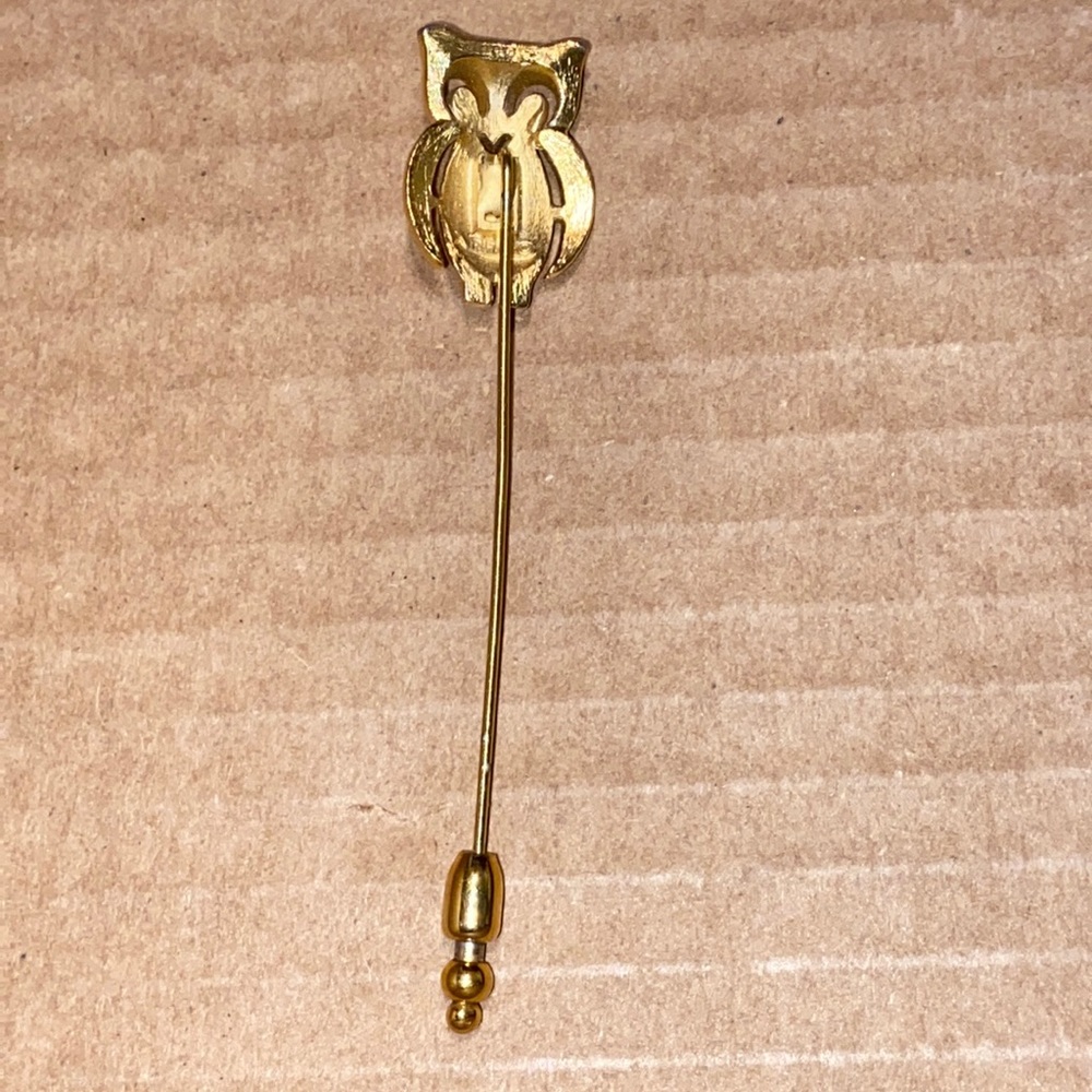 Vintage Trifari Gold Tone Owl Stick Lapel Pin With Cap Shiny Signed - Picture 4 of 11